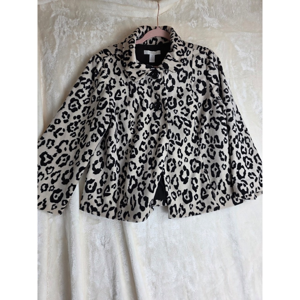 Chicos Cheetah Print Faux‎ Fur Jacket Womens Size 1